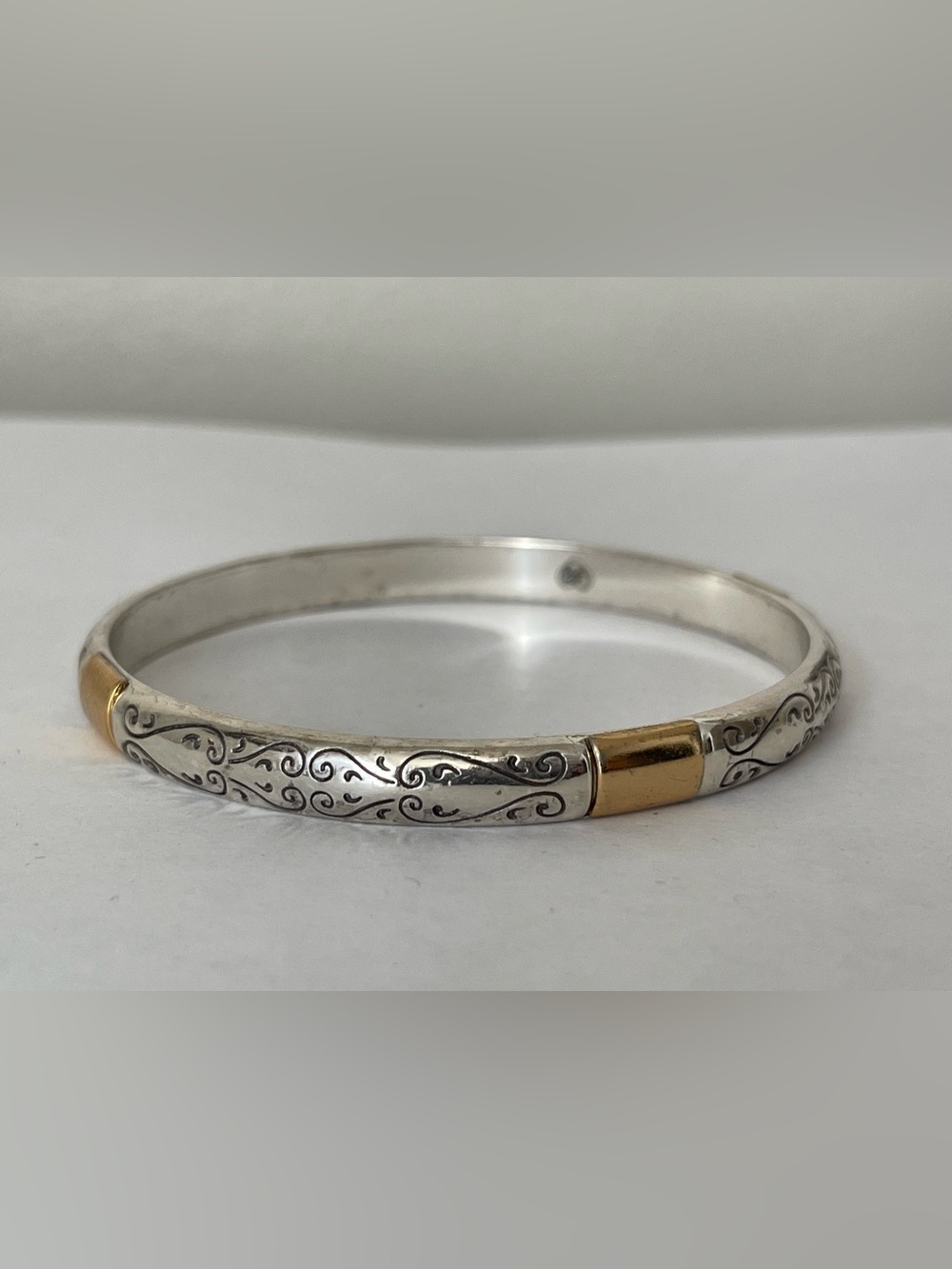 Brighton Two-Tone Silver and Gold Scroll Bangle Bracelet